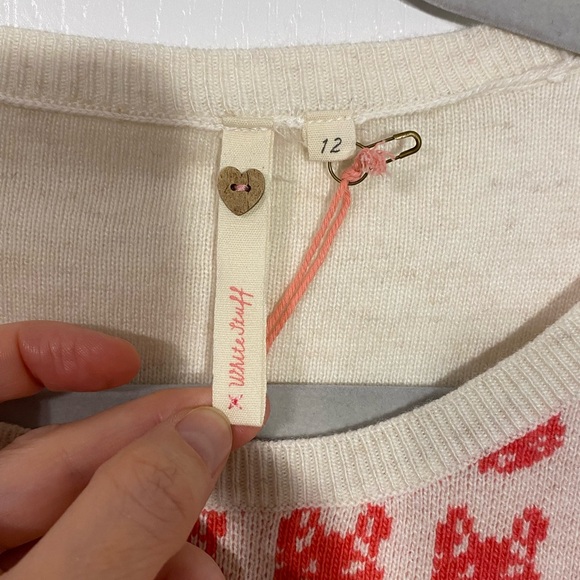 White Stuff CAT Print Striped Cuff Soft Knit Sweater Cream Coral M - Picture 4 of 7